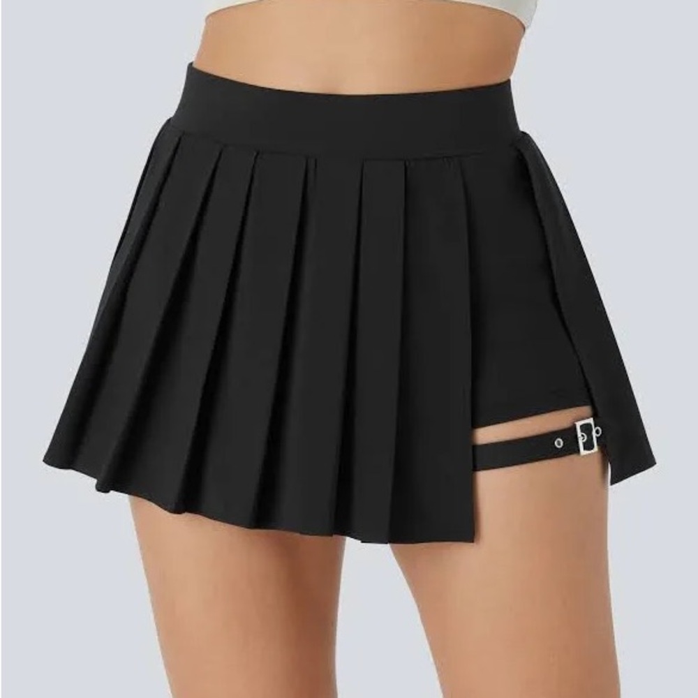 HALARA Black Skater Mini Skirt with Pleated Cutout